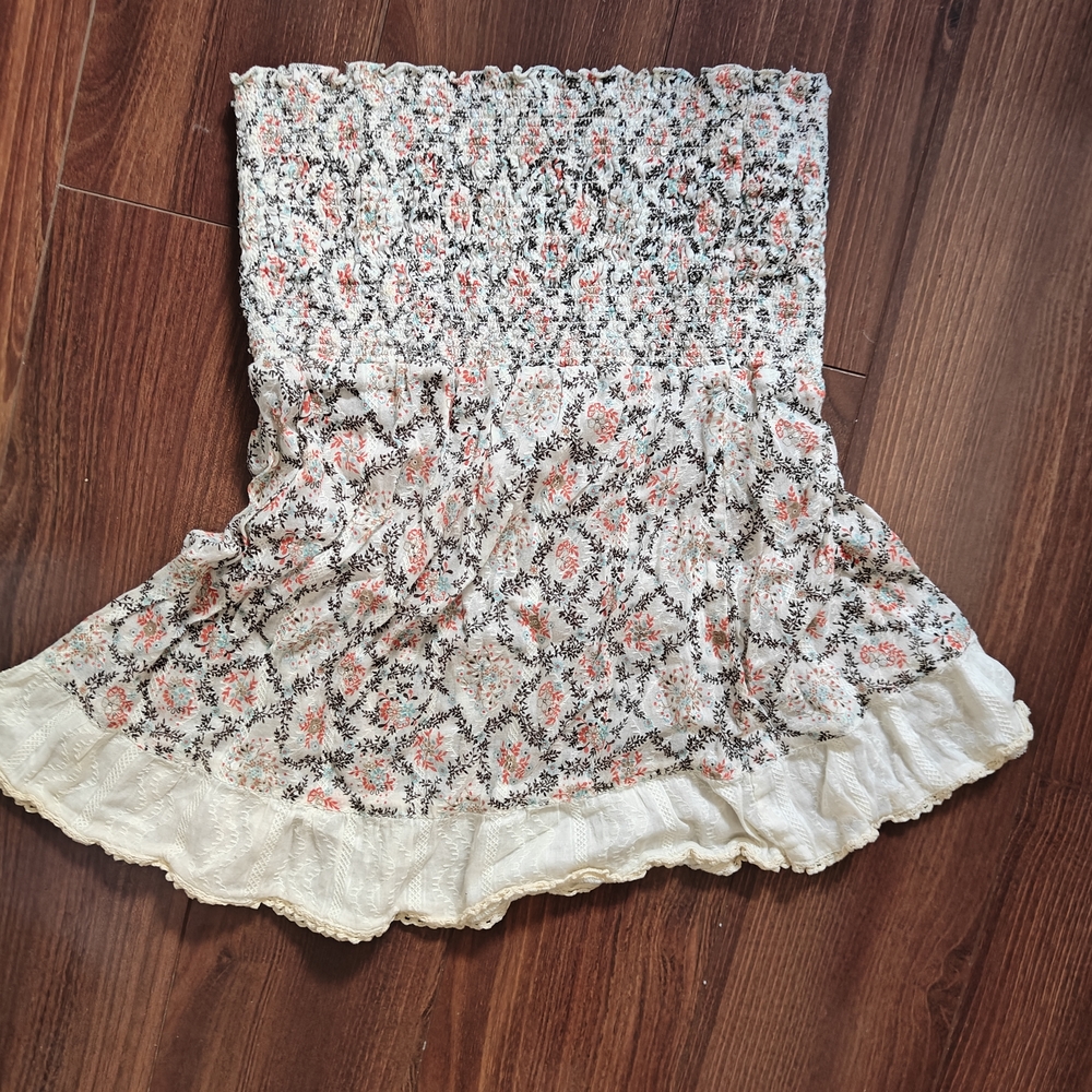 American Rag Floral Smocked A-Line Top - Cream and Pink